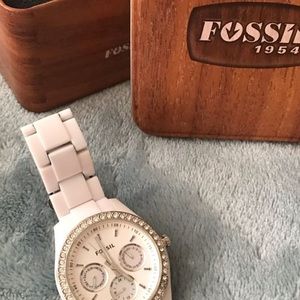 Women’s white fossil watch